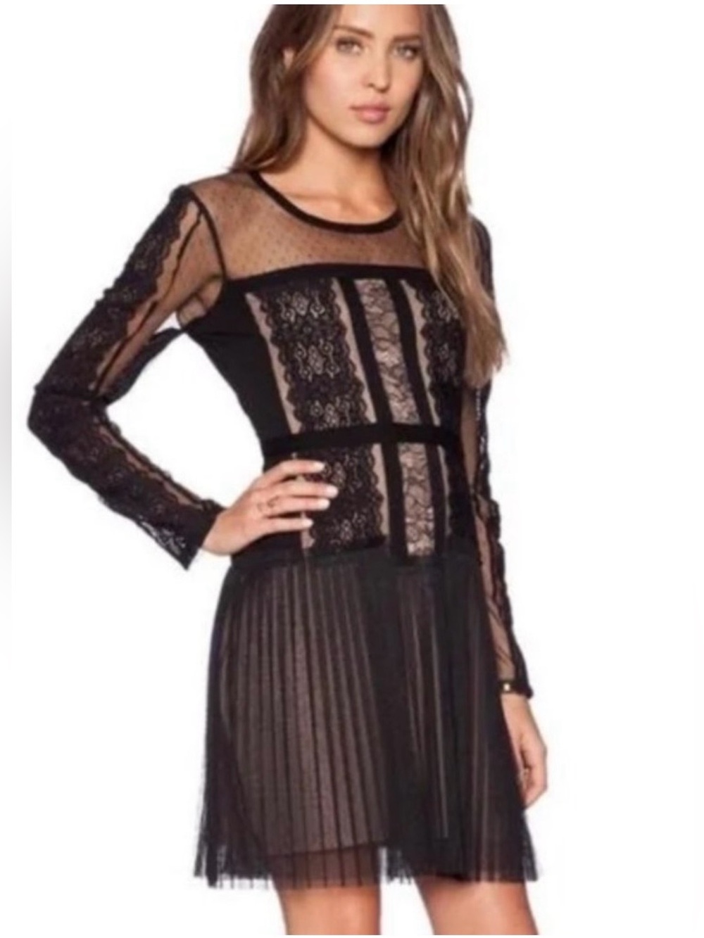 BCBGMAXAZRIA Black Stef Lace Long Sleeves Cocktail Dress